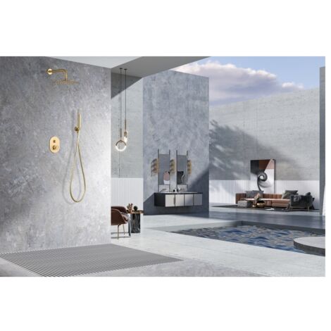 Ensemble de douche encastré avec mitigeur  Modèle OLIMPO  Couleur Or  Finition en Or brossé [ IMEX® ] (1/4)