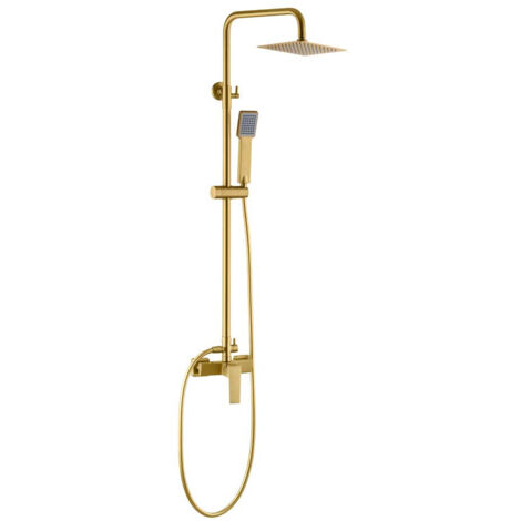 Imex – Colonne de douche thermostatique avec mitigeur – Finition métal or brossé – Pommeau carré 43x90mm – Débit uniforme pour douche revitalisante