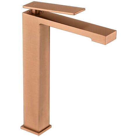 IMEX Robinet monocommande lavabo haut or rose en laiton et Zamak finition PVD brosse avec cartouche ceramique Ø26 mm et flexibles 3-8 Pisa Imex-BDP048-3ORC (1/4)