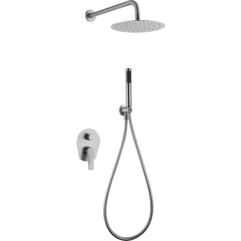 Ensemble de douche encastrée avec mitigeur unique  Modèle DELOS  Couleur Gris  Finition en Acier [ IMEX® ] (1/2)