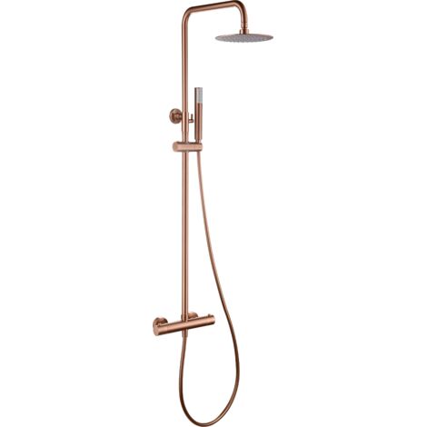 Imex – Mitigeur de douche encastré thermostatique – Or rose brossé – Design rond – Acier et laiton – Débit uniforme pour douche revigorante