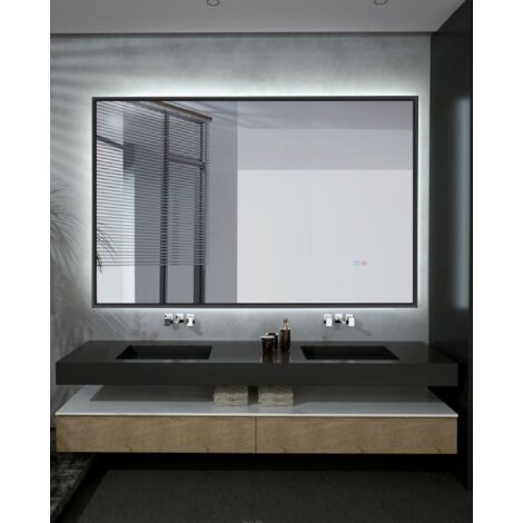 Miroir de salle de bain rectangulaire rétro-éclairé avec cadre  Modèle CALIFORNIA Noir 140x80 [ LEDIMEX®]