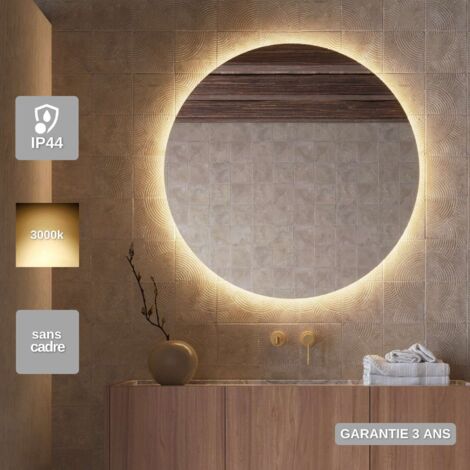 Miroir Salle de Bain LED Rétro-éclairé (3000K) - Ø60cm - Verre Sécurité 5mm - OPORTO LEDIMEX