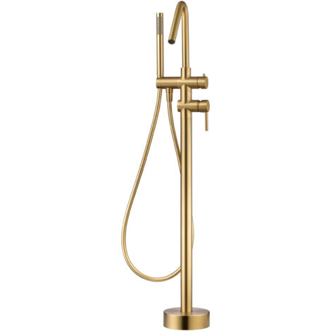 IMEX Robinet de bain en acier et laiton finition or brosse avec cartouche ceramique Ø35 mm flexible PVC et boîte de commande au sol Monz
