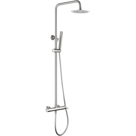 Imex – Colonne de douche hydromassante 20 cm – Acier inoxydable S304 – Pommeau extra-plat anticalcaire – Flexible 1,5 m – Corps en laiton