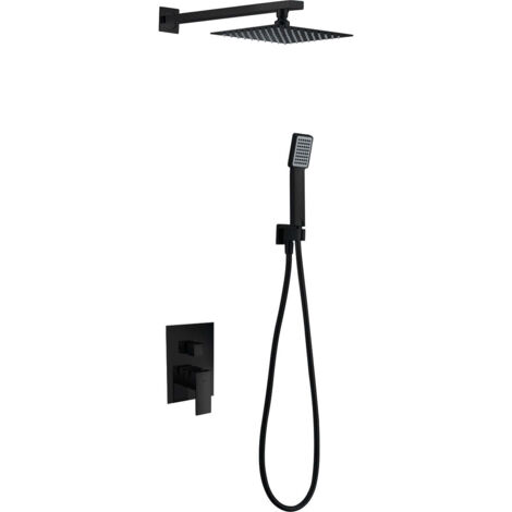 Imex – Colonne de douche encastrée noire mate – Mitigeur monocommande – Pomme de douche standard 25x25 cm – Acier et laiton – Système anti-calcaire