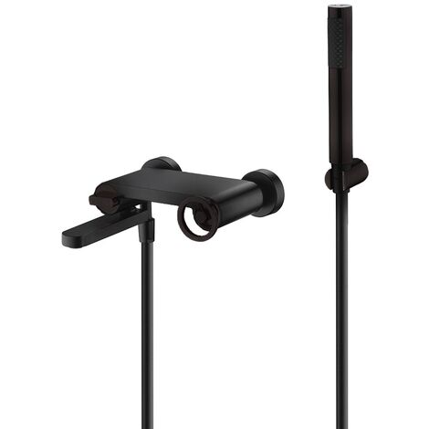 IMEX Robinet mitigeur monocommande vasque en laiton finition noire mate avec support ABS et flexible acier 180 cm cartouche ceramique Ø35 mm modele Olimpo Imex-BDC033-4NG (1/2)