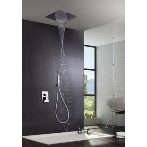 Imex – Colonne de douche encastrée – Mitigeur monocommande – Pommeau carré 40x40 cm – Finition chromée anticalcaire – Débit 12L/min