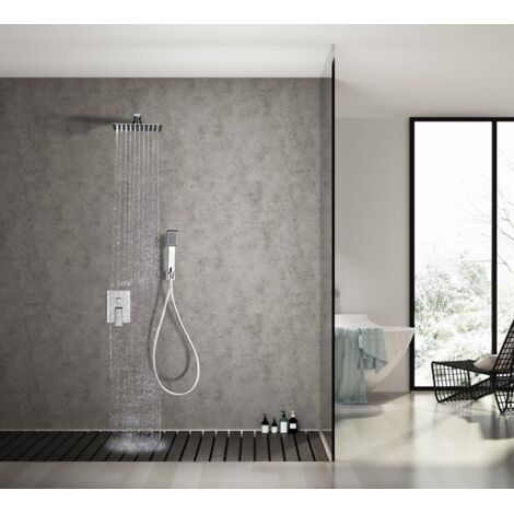 Colonne de douche encastrée avec robinet unique  Modèle DUBLIN  Pommeau de douche de taille standard  Couleur gris finition chrome [IMEX®]
