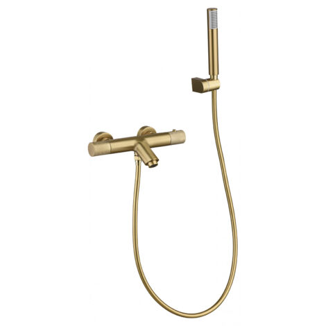 Imex – Robinet de baignoire thermostatique – Finition doré brossé – Forme ronde – Laiton – Compatible avec installations standards (1/5)