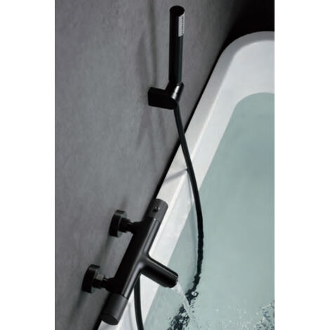 IMEX robinetterie en laiton finition PVD noir mat ensemble baignoire-douche thermostatique avec cartouche TURN CLEAN SYSTEM modele Imex-BTD038-4BGM serie LINE