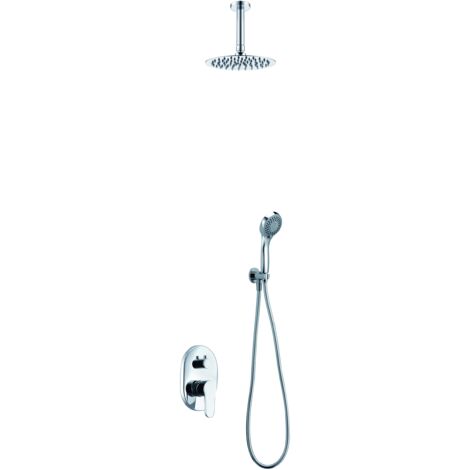 Colonne de douche encastrée avec mitigeur  Modèle MONACO  Pomme de douche de taille standard  Couleur grise avec finition en chrome [IMEX®] (1/4)