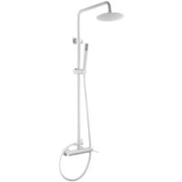 IMEX Set douche monocommande Milos acier inox S304 et laiton chrome barre extensible 95-1325 cm pommeau rond anticalcaire Ø20 cm deviateur blanc mat cartouche ceramique 35 mm - Imex-BDYS045-BL