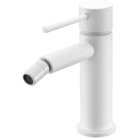 IMEX Robinet bidet monocommande en laiton blanc mat avec cartouche ceramique Ø25mm et tuyaux flexibles 3-8 materiau laiton et zama modele MILOS Imex-BDYS045-2BL