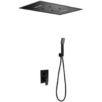 Imex – Colonne de douche encastrée avec mitigeur – Pomme de douche carrée grande taille – Couleur noire finition mate – Acier et laiton