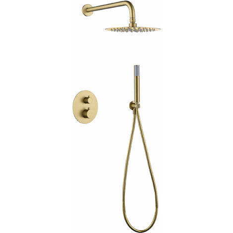 Set doccia incasso con termostato  Modello MONZA  Soffione di dimensioni standard  Colore oro finitura oro spazzolato [IMEX®]