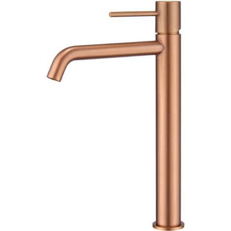 IMEX Miscelatore monocomando lavabo alto oro rosa spazzolato in ottone e zama con finitura PVD cartuccia ceramica Ø26 mm completo di set 2 flessibili 3-8 – Modello MONZA BDM039-3ORC