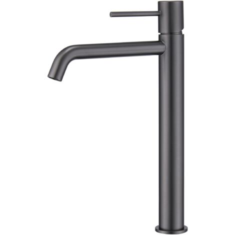 IMEX Miscelatore lavabo alto in ottone con finitura PVD black gun metal cartuccia ceramica Ø26 mm set 2 flessibili 3-8 per montaggio rapido modello Monza Imex-BDM039-3BGM