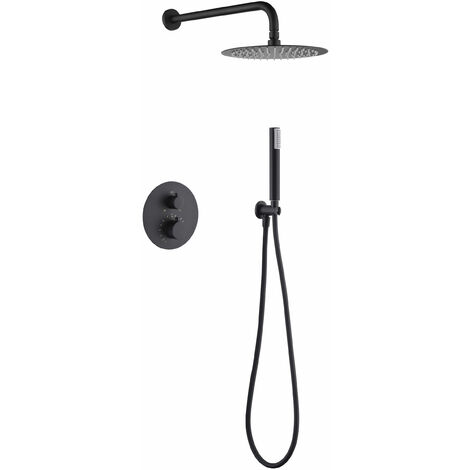 Set doccia incasso con termostato  Modello MONZA  Testa doccia di dimensioni standard  Colore nero finitura opaca [IMEX®]