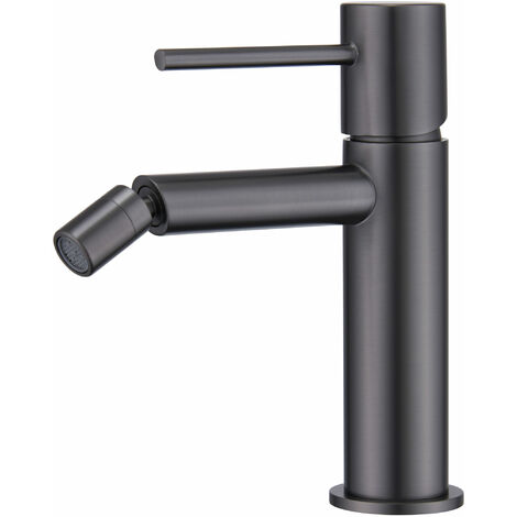 IMEX Miscelatore bidet monocomando in ottone finitura black gun metal con cartuccia ceramica Ø26 mm e set 2 flessibili 3-8 per installazione sicura Serie Monza Imex-BDM039-2BGM