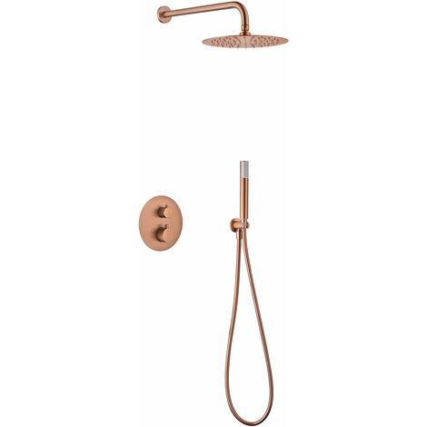 Set doccia incasso con termostatico  Modello MONZA  Doccia a soffitto standard  Colore Oro rosa, finitura Oro rosa spazzolato [ IMEX® ]
