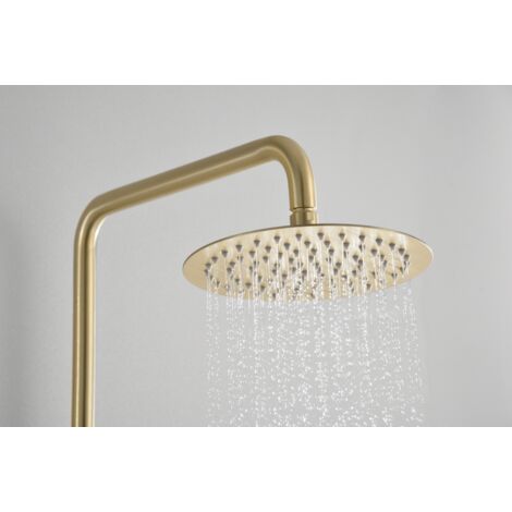 Set Doccia Monocomando In Oro Spazzolato - Soffione 25 Cm Anticalcare - Con Doccetta E Flessibile - Serie Line Imex - Foto 10