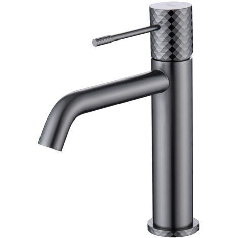 IMEX Miscelatore monocomando lavabo in ottone con cartuccia ceramica Ø26 mm finitura black gun metal PVD tubi flessibili 3-8 Cold Open modello Imex-BDG053-1BGM Genova