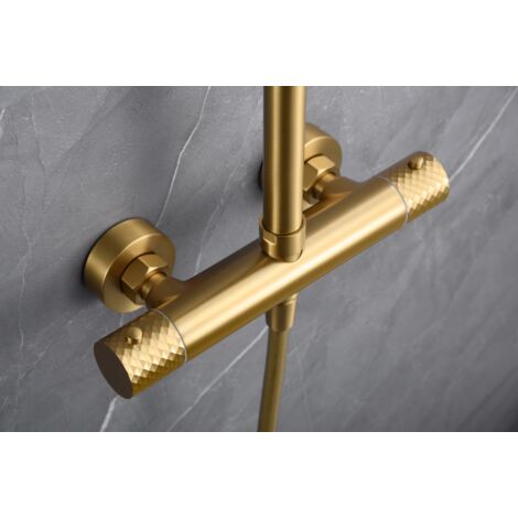 Set doccia con termostato  Modello GENOVA  Colore oro  Finitura in oro spazzolato [ IMEX® ]