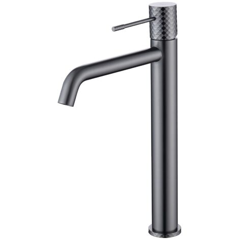 IMEX Miscelatore monocomando lavabo alto in ottone con finitura Black Gun Metal PVD cartuccia ceramica Ø26 mm set 2 flessibili 3-8 corpo robusto anticorrosione modello Imex-BDG053-3BGM