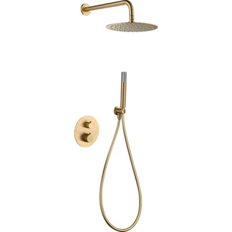 Set doccia incasso con termostato  Modello GENOVA  Colore oro  Finitura in oro spazzolato [ IMEX® ]