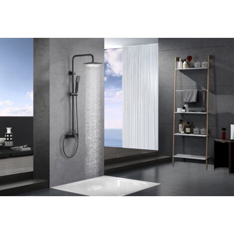 IMEX Set doccia monocomando ART in ottone con miscelatore asta doccia estensibile acciaio inox S304 soffione extra piatto 20x20 cm anticalcare finitura PVD black gun metal Imex-BDAR025-BGM