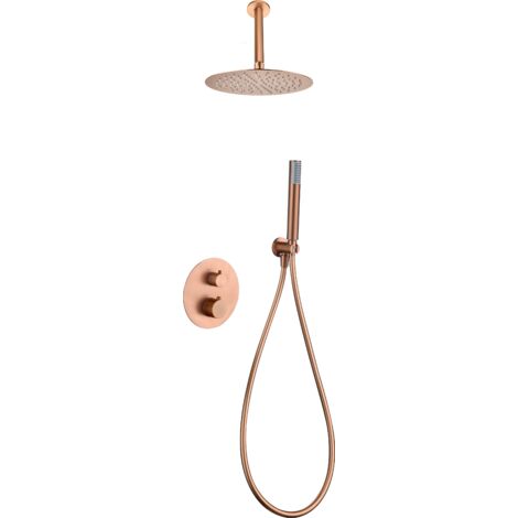 Set doccia incassato con termostato  Modello PIAMONTE  Colore Oro rosa  Finitura Oro rosa spazzolato [IMEX®]