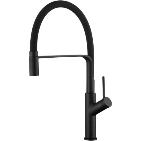 IMEX Miscelatore lavello cucina monocomando corpo in ottone nero opaco bocca flessibile nera opaca cartuccia 30 mm tubi flessibili 50 cm acciaio-ottone codice Imex-GCE022-NG - SENA (1/2)