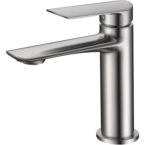 IMEX Miscelatore monocomando per lavabo in ottone e zama finitura nichel spazzolato con cartuccia ceramica Ø25 mm e tubi flessibili 3-8 inclusi modello Ural Imex-BDG040-1NQ (1/3)