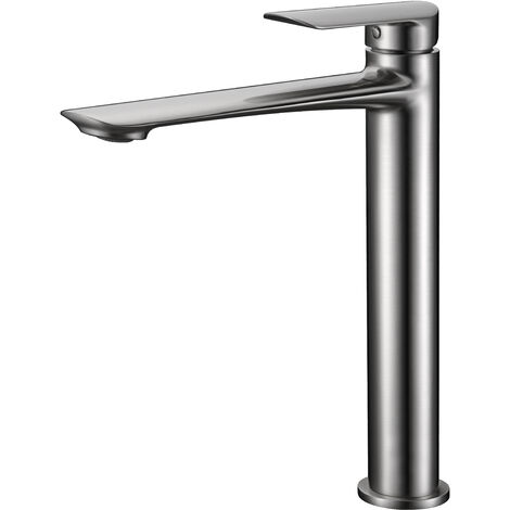 IMEX Miscelatore monocomando lavabo alto in ottone e zama finitura nichel spazzolato con cartuccia ceramica Ø25mm e tubi flessibili 3-8 Serie URAL Imex-BDG040-3NQ (1/5)
