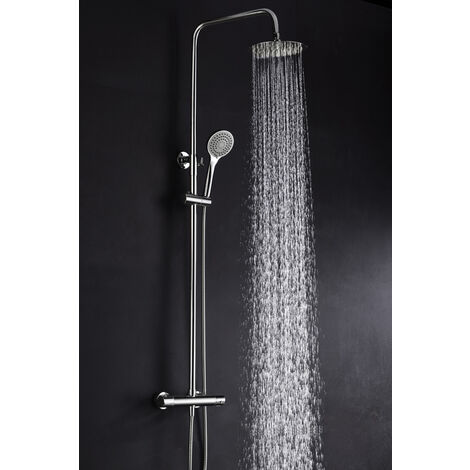 Colonna Doccia con termostato  Modello CRETA  Doccia di dimensioni standard  Colore grigio con finitura cromata [ IMEX® ]