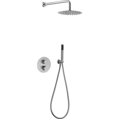 Colonna Doccia Incassata con Termostato  Modello MOSCA  Soffione di dimensioni Standard  Colore Grigio Finitura in Acciaio [ IMEX® ]