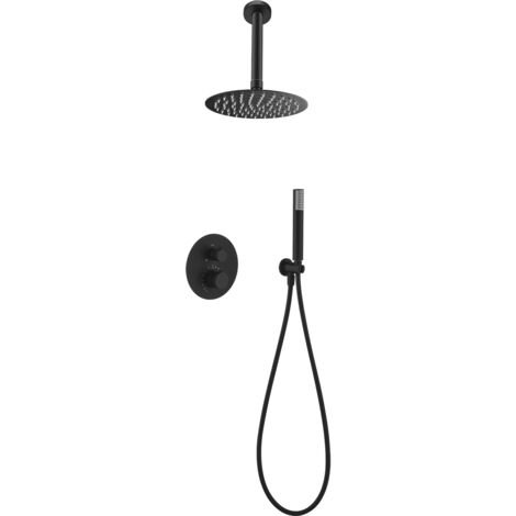 Colonna Doccia da Incasso con Termostato  Modello TOP  Soffione di Dimensioni Standard  Colore Nero Finitura Opaca [IMEX®]