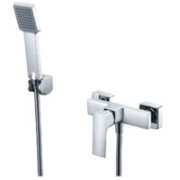 IMEX Miscelatore doccia cromato in ottone con supporto ABS doccetta quadrata monogetto tubo flessibile acciaio 180 cm cartuccia ceramica Ø35 mm corpo in ottone e zama – Modello Imex-BDI017-5 Bali
