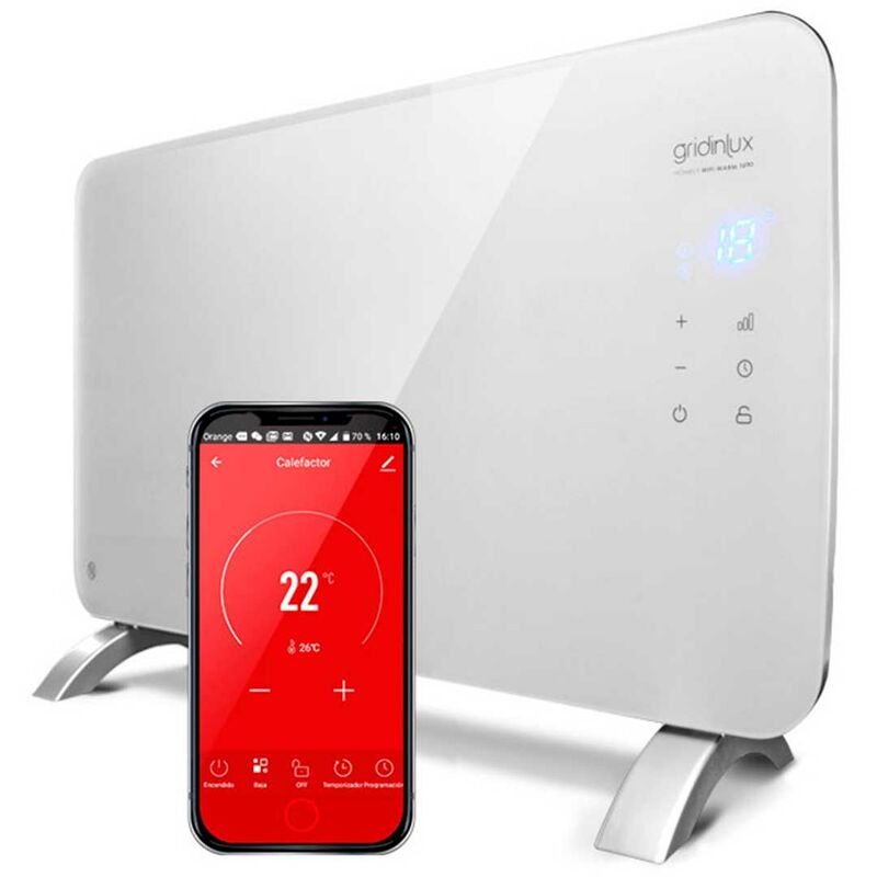 Radiador Eléctrico Convector Cristal 1500W Calefacción WIFI APP Gridinlux