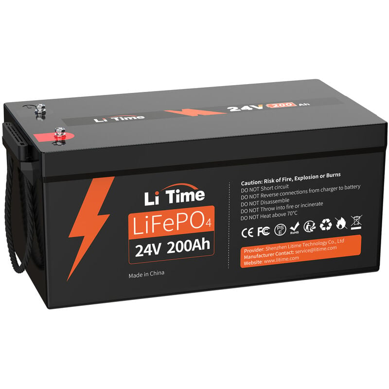LiTime 24V 200Ah Akku LiFePO4 Lithium Batterie, Eingebautes 200A BMS,  5120Wh Energie, Max. 5120W Leistung, 4000-15000 Zyklen, idealer Ersatz für  Heim-Solaranlage und netzunabhängig
