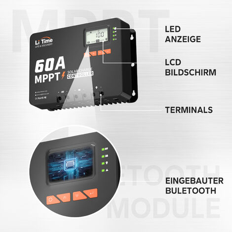 LiTime 60A MPPT 48V Auto DC Input Solarladeregler mit Bluetooth