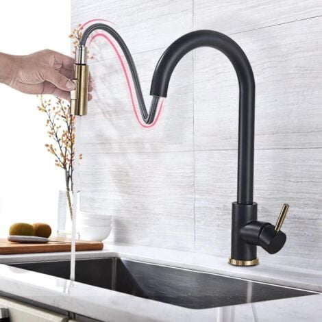 Golden Küchenarmatur Sensor control Ausziehbar mit 2 Strahlarten Brause  360° Drehbar Rührgerät Hochdruck Wasserhahn Küche
