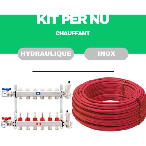 Kit plancher chauffant hydraulique 60 m² collecteur inox - tube PER Nu
