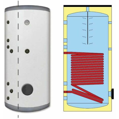 Ballon ECS solaire 300L – 1 échangeur en acier émaillé – Isolation PU rigide 50mm – Classe énergétique B – Anode électronique intégrée