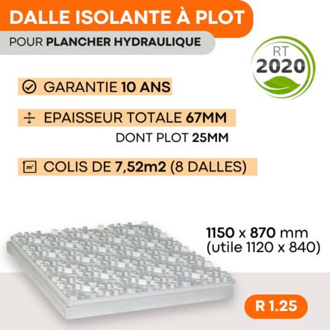 8 dalles isolantes à plots R=1.25 - Ep 42/67mm - 1,12 x 0,84m - 7,52 m2