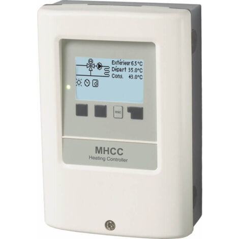 Régulateur climatique chauffage circuit mélangé – 5 entrées sondes PT1000 – Boîtier élégant avec écran éclairé – Température max 90°C – Sorel