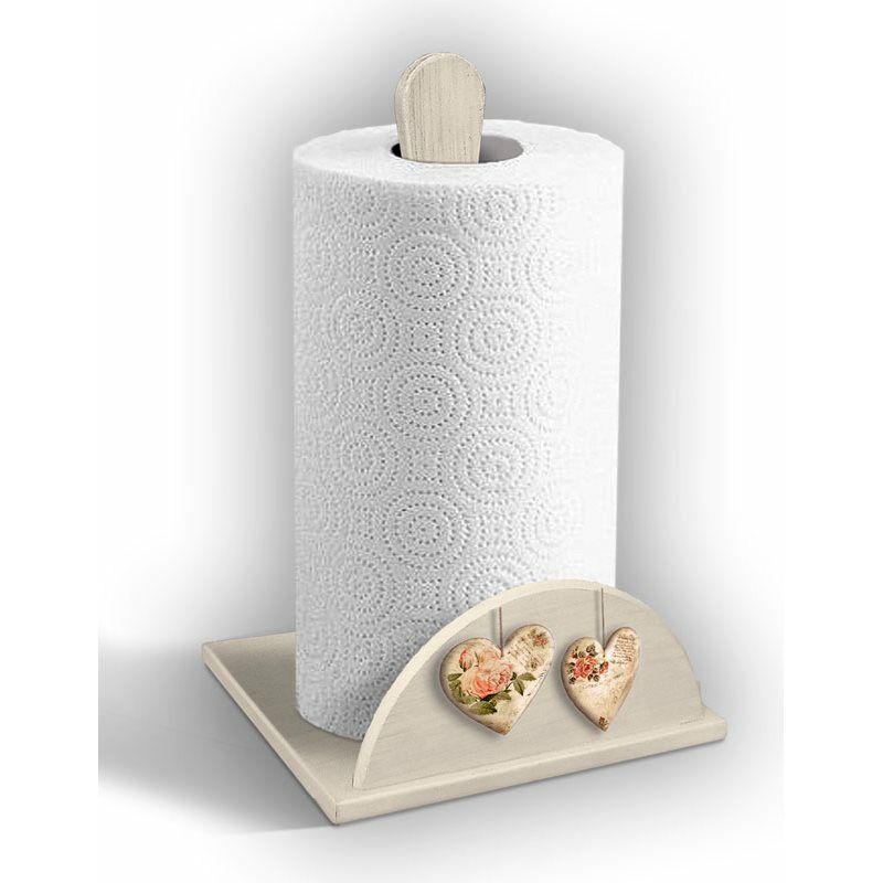 PORTA ROTOLO SCOTTEX CARTA CUCINA DA PARETE LEGNO BIANCO SHABBY