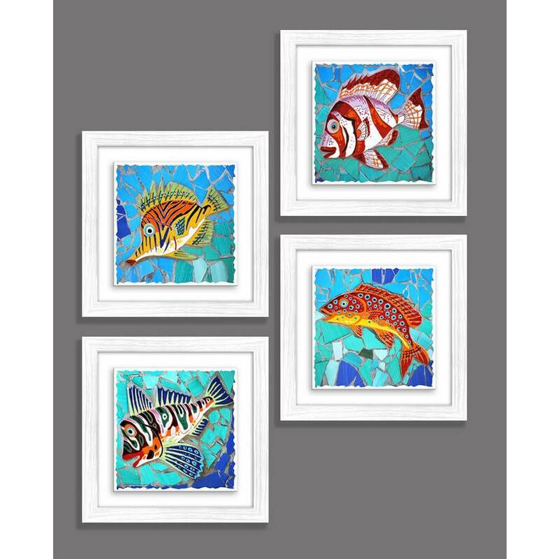 QUADRETTO CON CERAMICA BIANCO FISHES 29X29