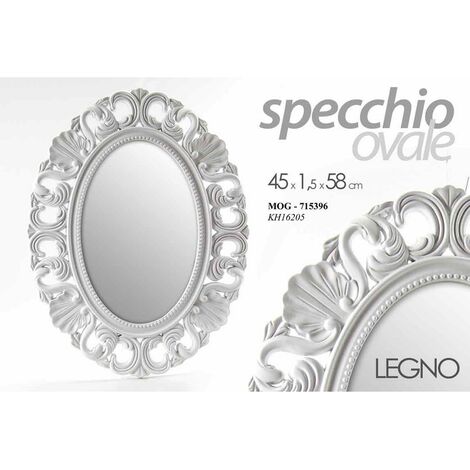 Specchio da parete ovale orizzontale decorato con legno Toulipier